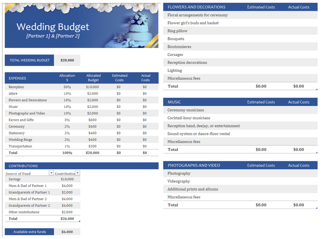 Wedding Budget Excel template