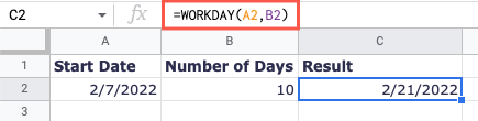 WORKDAY formula without holidays