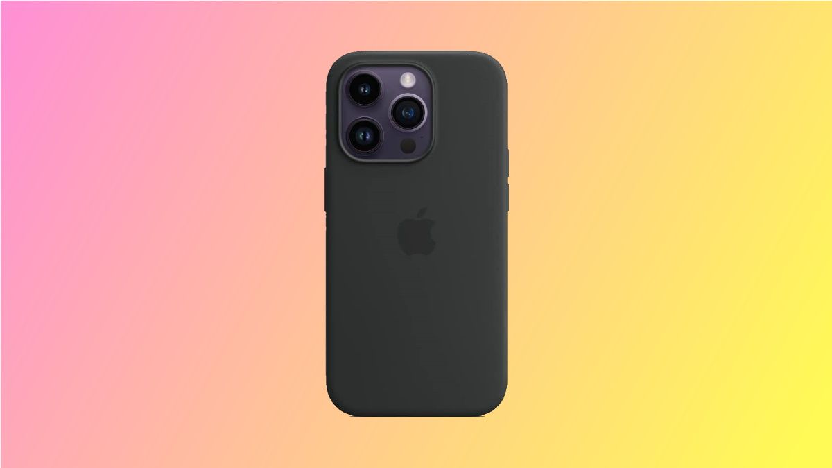 Apple Silicone Case on pink and yellow background