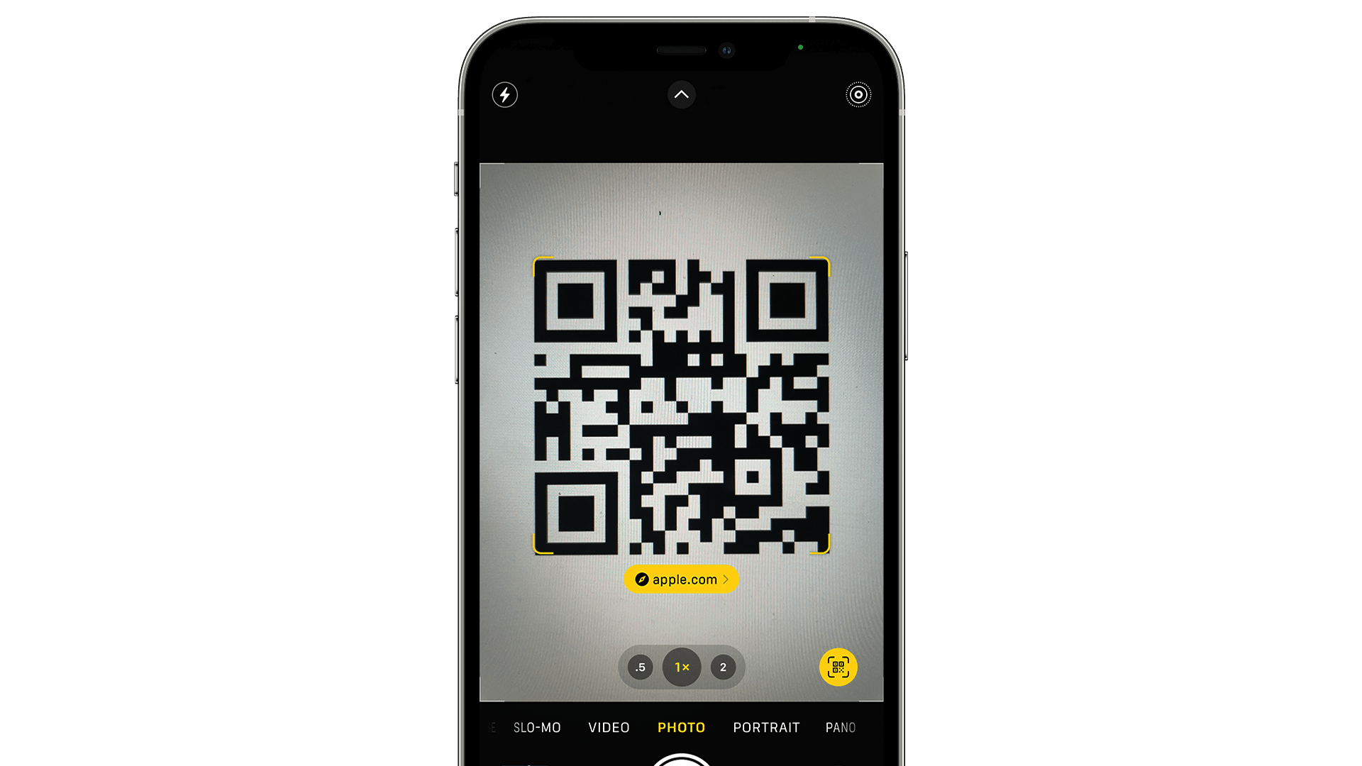 Scanning a QR code with the iPhone's camera.