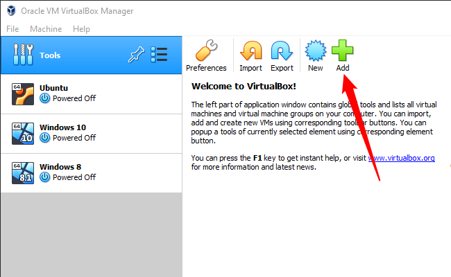 Click the &quot;Add&quot; button to add a new virtual machine. 