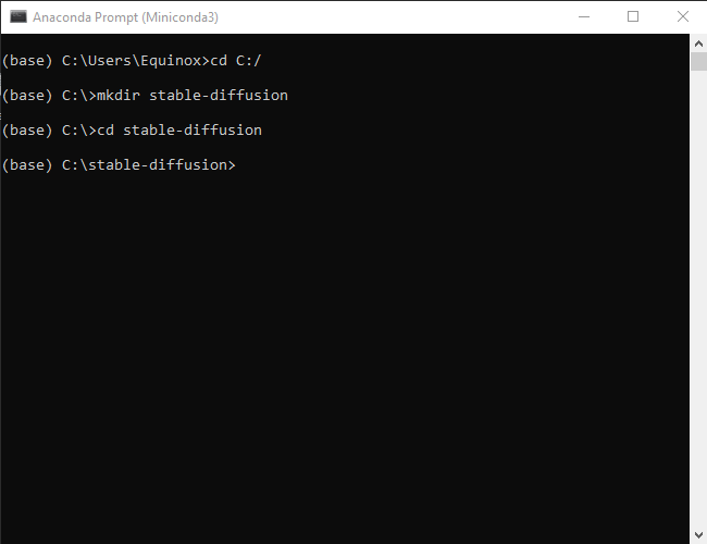 Minoconda3 terminal showing commands executing successfully. 