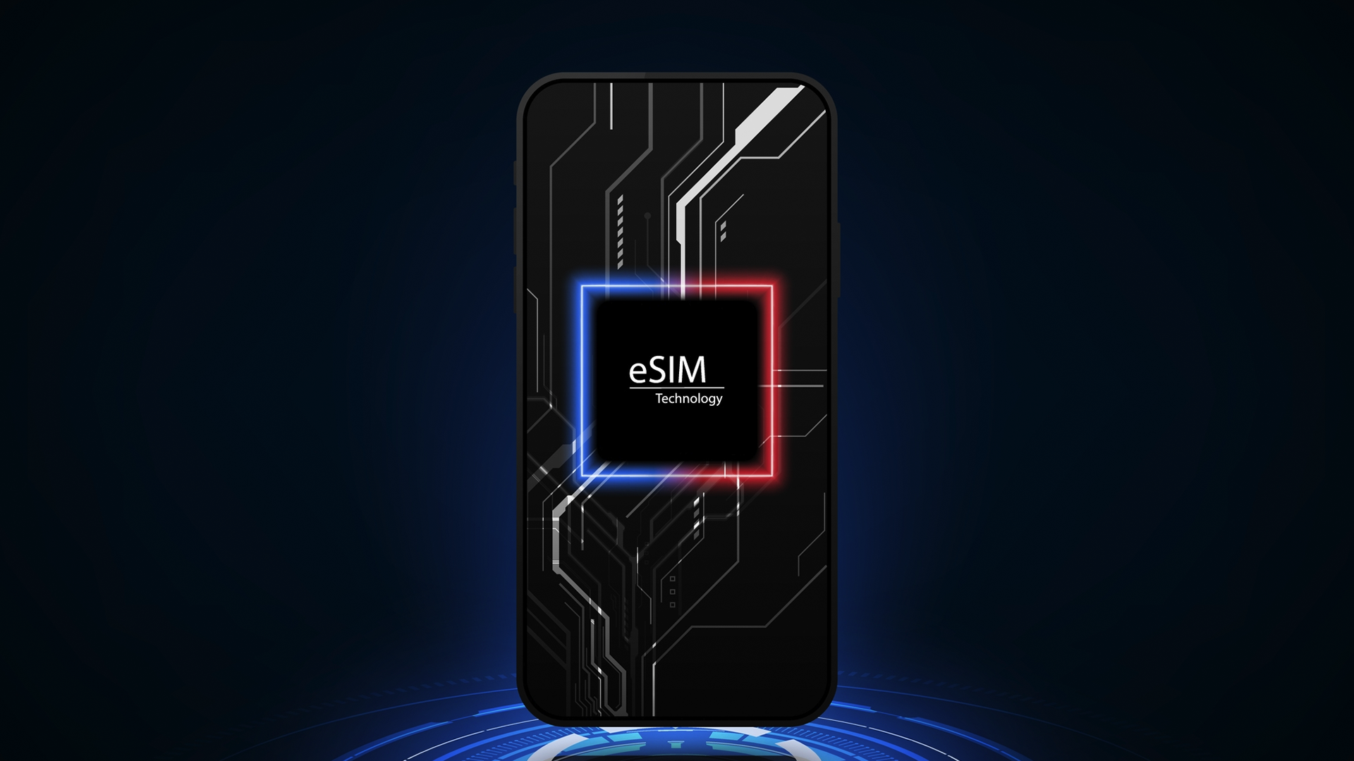 Image of a phone with an eSIM logo in the middle.