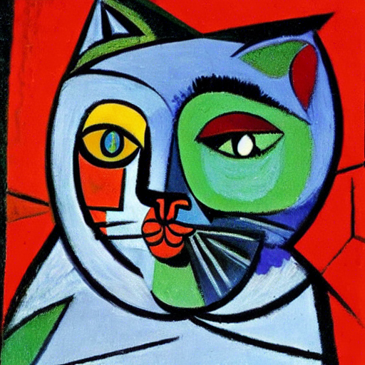 A cat in the style of Pablo Picasso. 