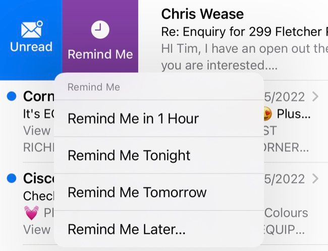 Swipe right to get Mail reminders in iOS 16