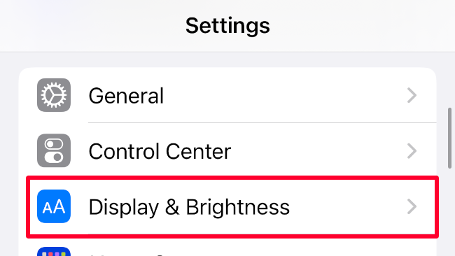 Select "Display & Brightness" in your iPhone's settings menu.