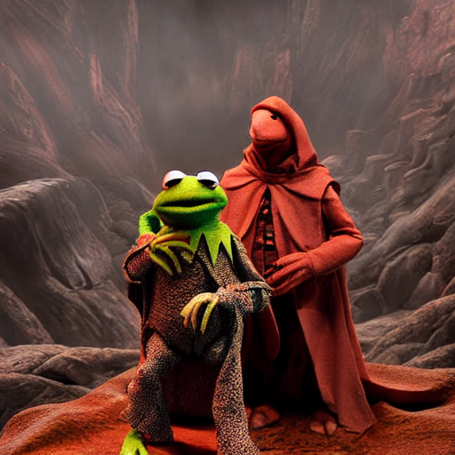 Kermit with an evil muppet behind him. 