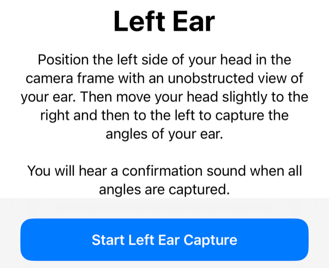 Scan left ear for Personalized Spatial Audio setup