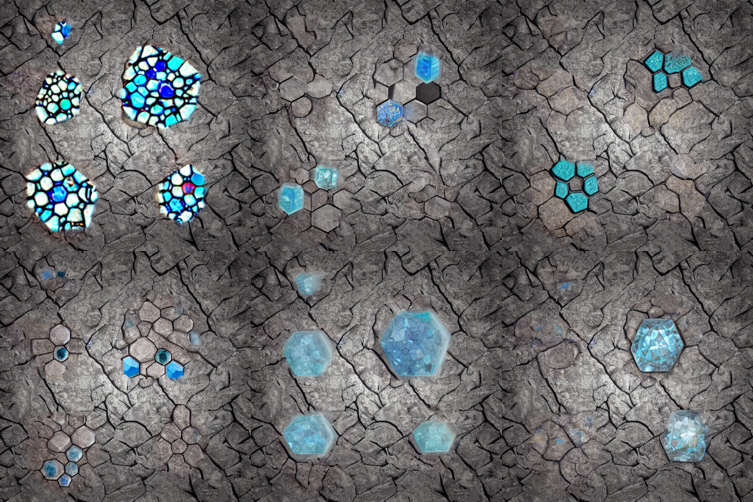 A tiled image showing six prospective diamond ore textures. 