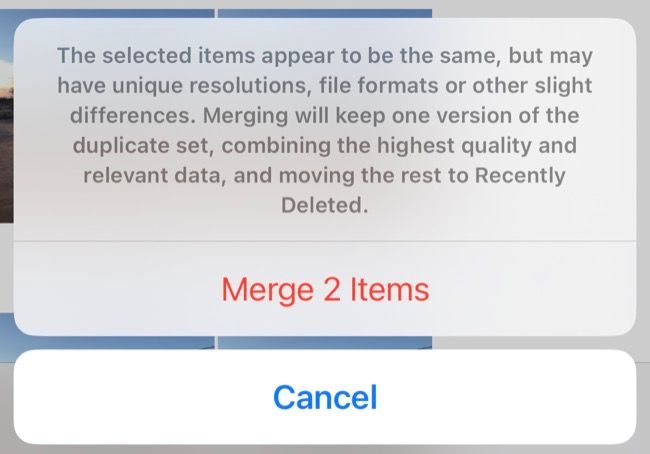 Tap "Merge" to keep the highest quality photo or video