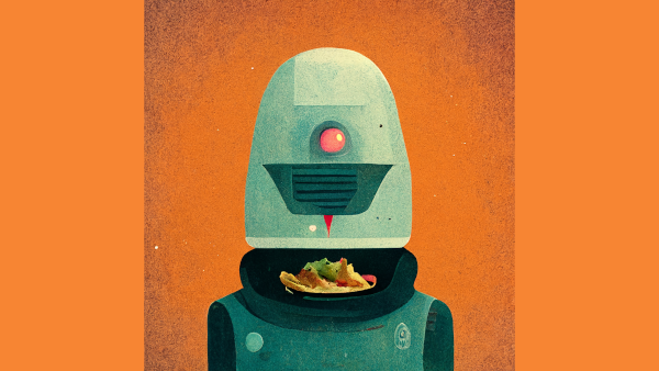 Midjourney "a robot eating a taco"