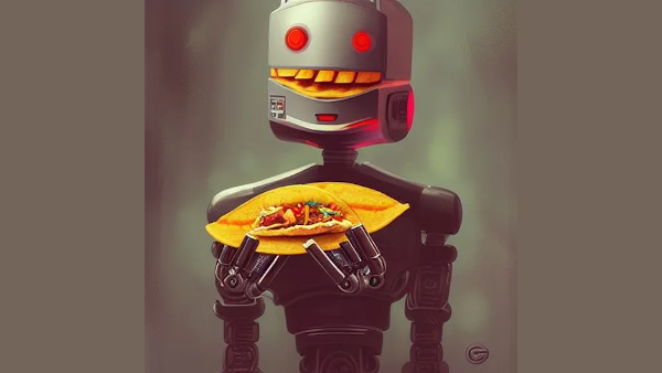 NightCafe "a robot eating a taco"