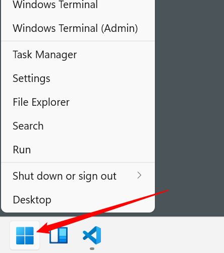The Power User Menu displayed over the Start button.