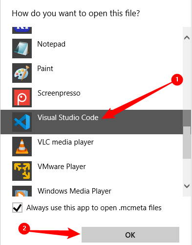 Open the MCMETA file with Visual Studio Code. 
