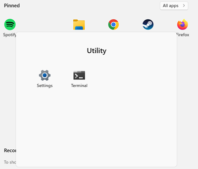 The new Start Menu supports folders. 