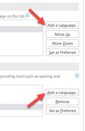 In the PowerPoint Options > Language menu, press the "Add A Language" button to add a new language pack.