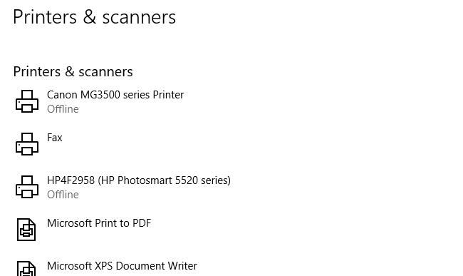 the printer list in Windows