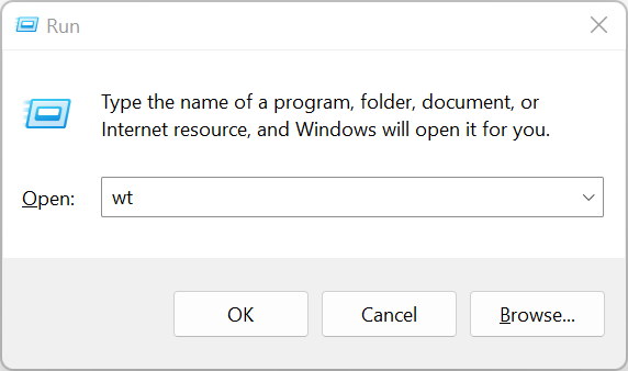 Hit Windows+R, type &quot;wt&quot; into the text box, then hit enter.