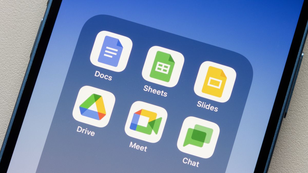 iPhone display showing Google Workspace app icons.