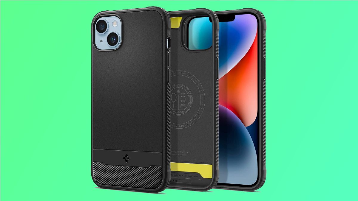 Spigen Rugged Armor on green background