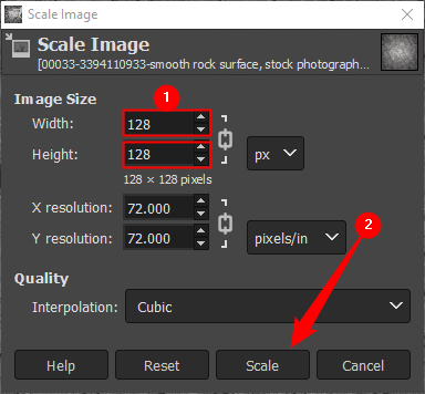 Make the texture smaller than 512x512. 128x128 is a good size. Then click &quot;Scale.&quot; 