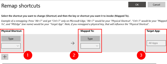Enter your desired shortcut, select what key, shortcut, or function you want it mapped to, and then select which application you want to use it with .
