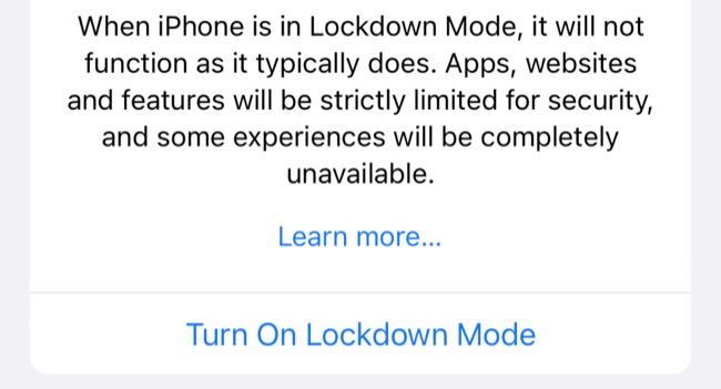 Enable Lockdown Mode in iOS 16