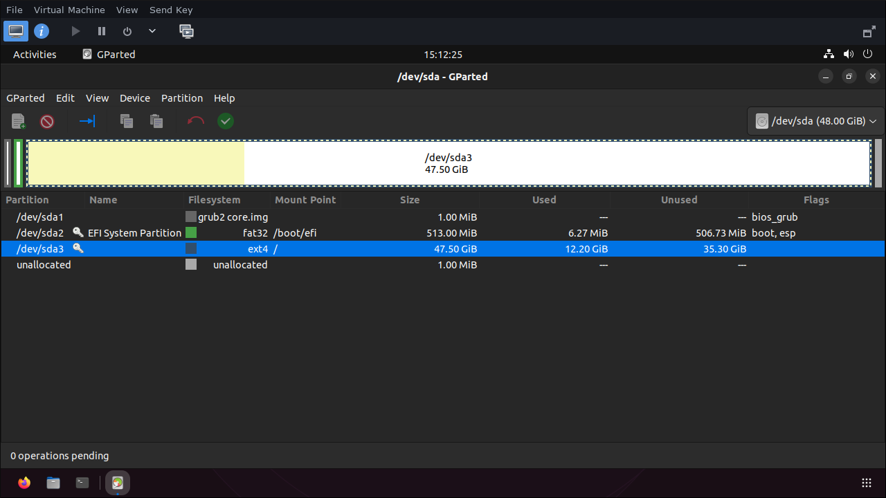Screenshot of partitions in gParted