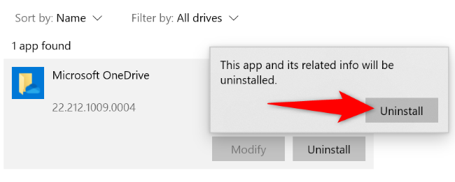 Select &ldquo;Uninstall&rdquo; in the prompt.