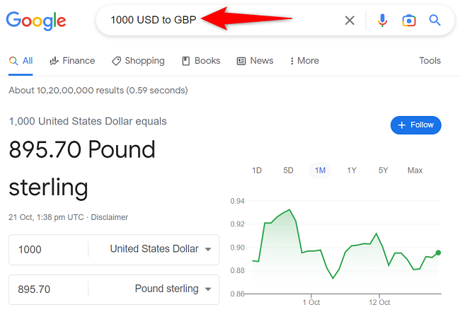 Convert a currency using Google Search.