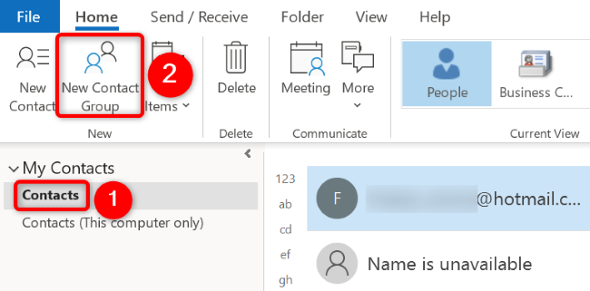 Select "Contacts" and then "New Contact Group."