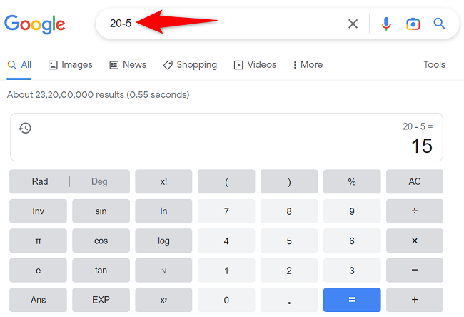 Perform subtraction with Google Search.
