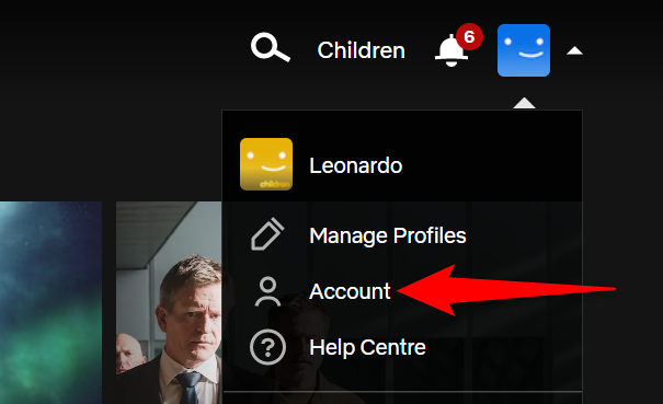 Select "Account" in the profile menu.