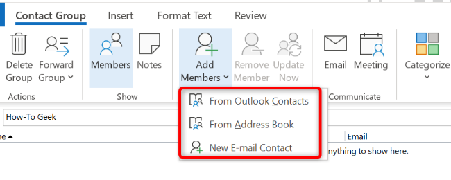 Select a source for group contacts.