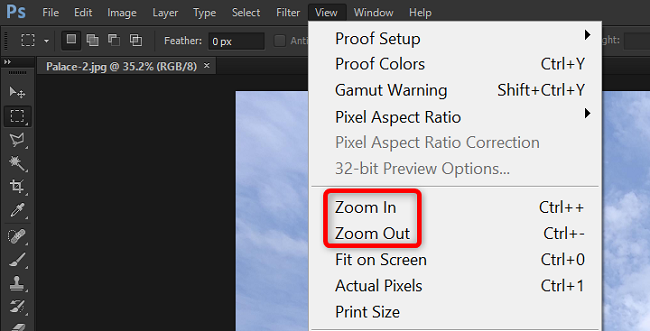 Choose "Zoom In" or "Zoom Out."