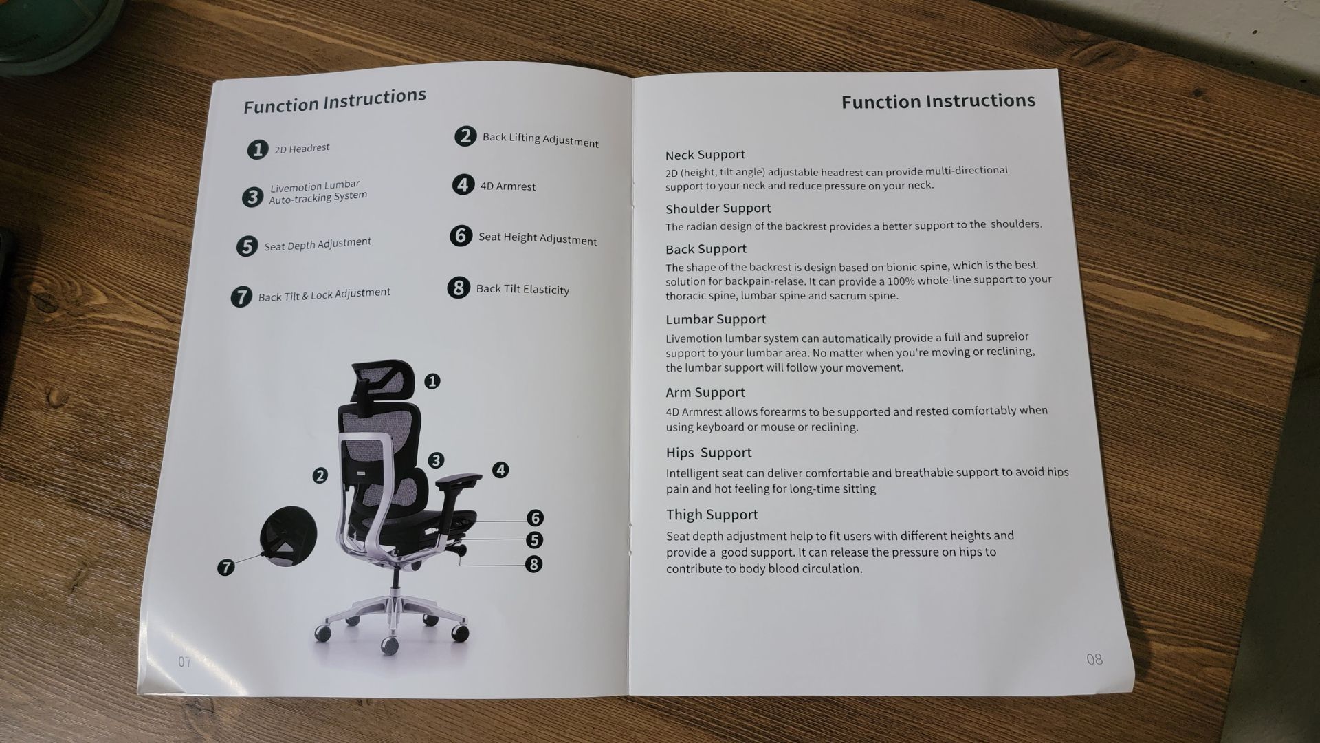 OdinLake Ergo Plus 743 ergonomic chair manual adujstablilty and supports info pages