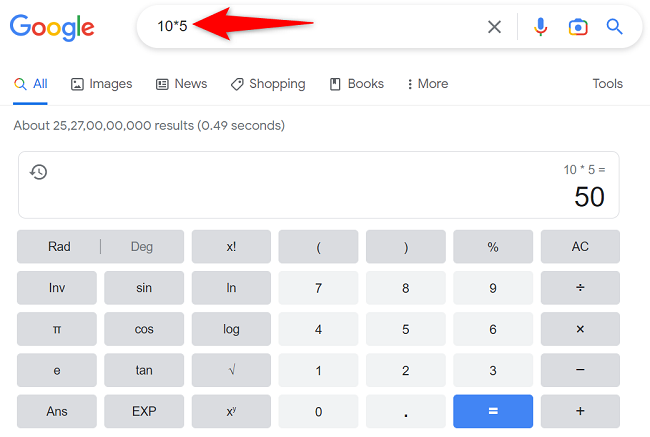 Multiply numbers with Google Search.