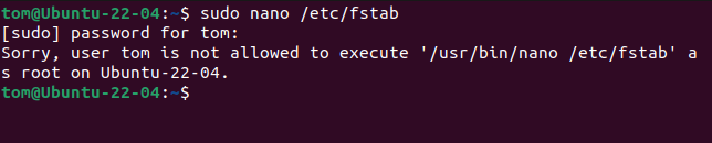 Trying to edit the /etc/fstab file without sudo privileges