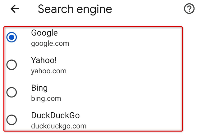 Select a non-Bing search engine.