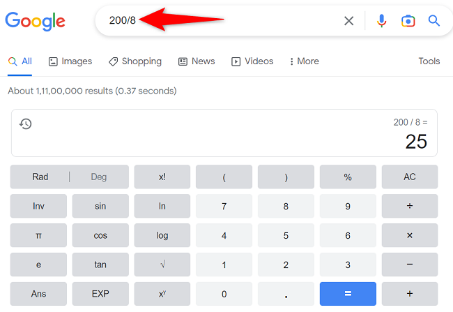 Divide numbers using Google Search.