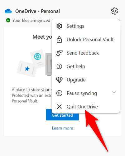 Choose &ldquo;Quit OneDrive.&quot;