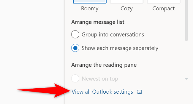 Choose &ldquo;View All Outlook Settings&rdquo; in the menu.