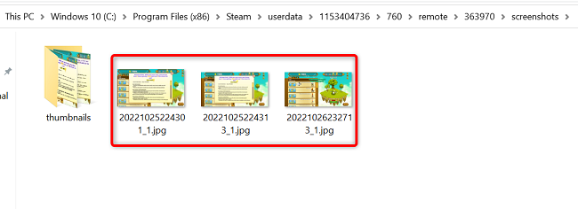 Steam's screenshots in the computer's default file manager.