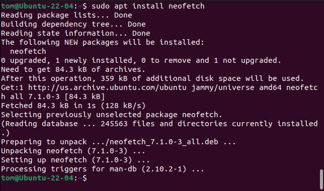 User Tom using the apt command with sudo