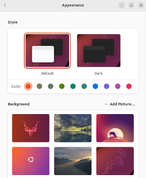 Ubuntu 22.10 Settings application showing the desktop wallpapers