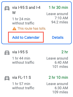 Add to Calendar for a set of directions