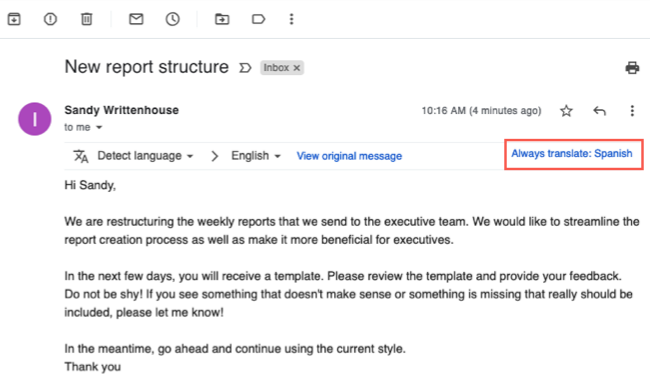 Always Translate link in Gmail