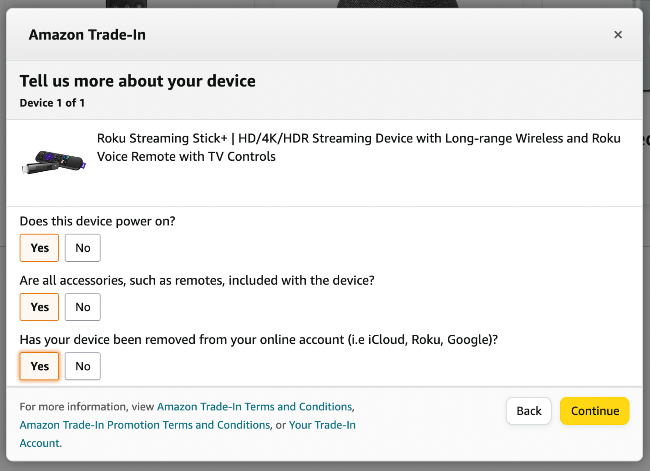 Amazon Trade-In program device questionnaire