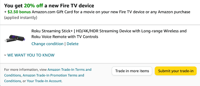 Submitting device inside Amazon Trade-In