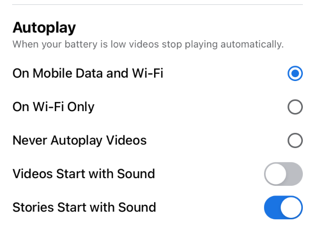 Autoplay settings on Facebook